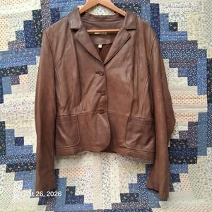 Wilsons Leather Womens XL Brown Leather Blazer Jacket Lightweight Button Front